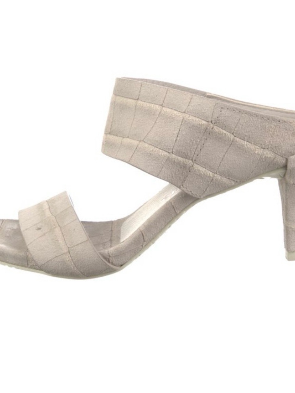 Pedro Garcia Croc-Embossed Block Heel Slide in Light Taupe
